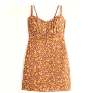 Abercrombie & Fitch Orange Floral Ruched Mini Dress Size Large